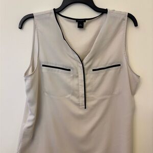 Ann Taylor Cream Blouse with Black Trim